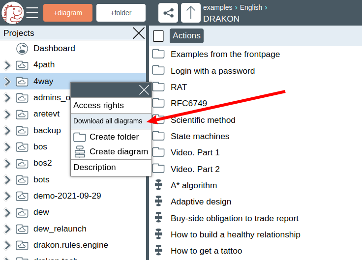 How to download all diagrams from DrakonHub